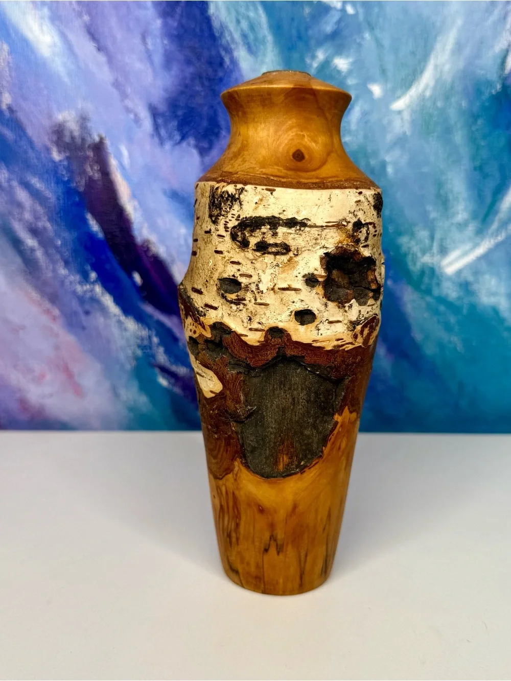 Hand Turned Live Edge Wood Bud Vase Folk Art Sculpture Vintage Burl Cottagecore